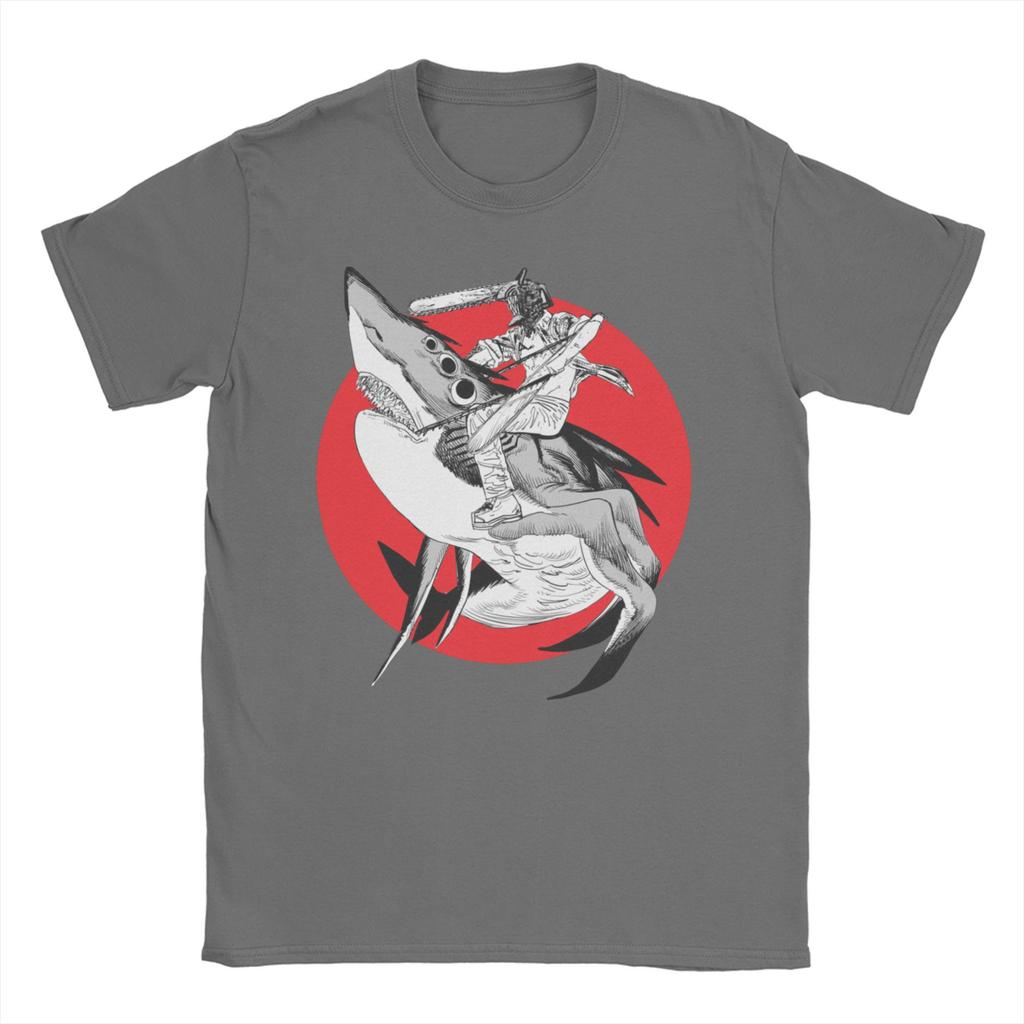 Shark and Denji T Shirts for Men Women Pure Cotton Awesome T-Shirt O Neck Chainsaw Man Manga Devil Makima Anime Tee Shirt  6XL