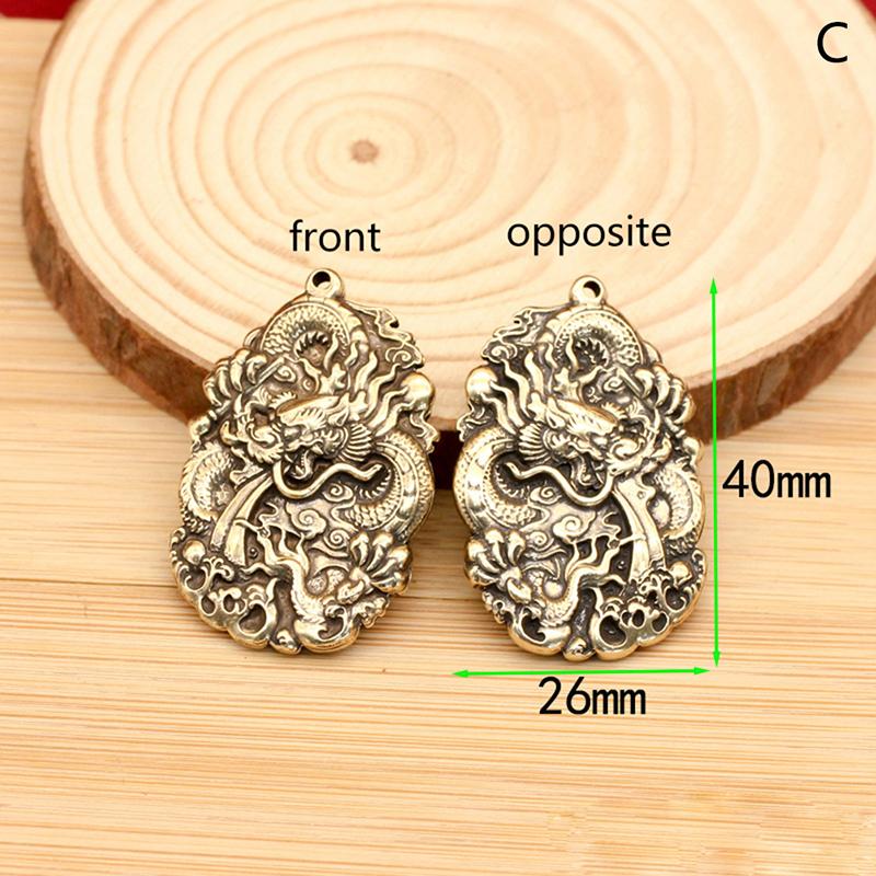 Vintage Brass Beast Dragon Lucky Rope Keychain Pendant Chinese Zodiac Dragon Animals Car Key Chain Bag Feng Shui Hanging Gift