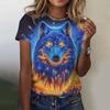 Summer Round Neck 3D Animal Wolf Pattern Print Top Fashionable Casual Short Sleeved Women's T-shirts