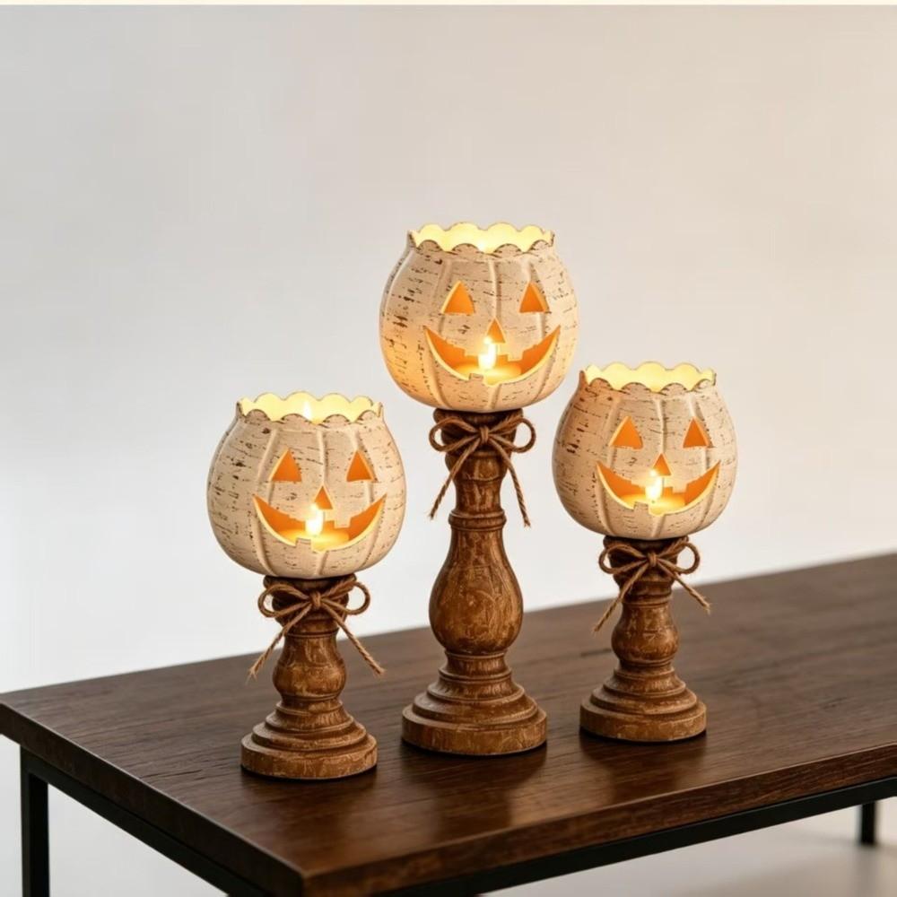 Vintage Style Halloween Pumpkin Lamp with Bow Tealight Candle Holder Lamp Farmhouse Decor