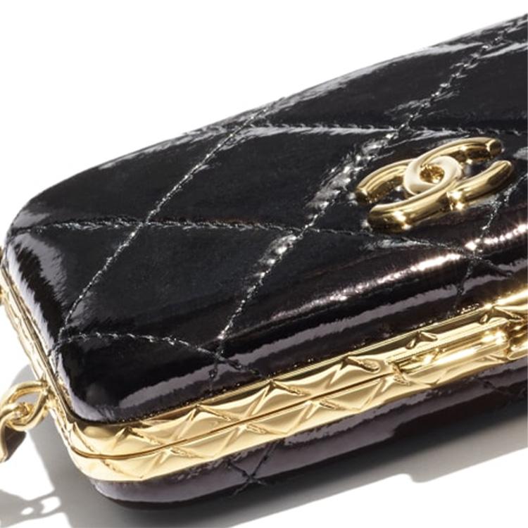 Chanel Metal Chain Sheepskin Handbag Makeup Case Messenger Bag Small Female Black