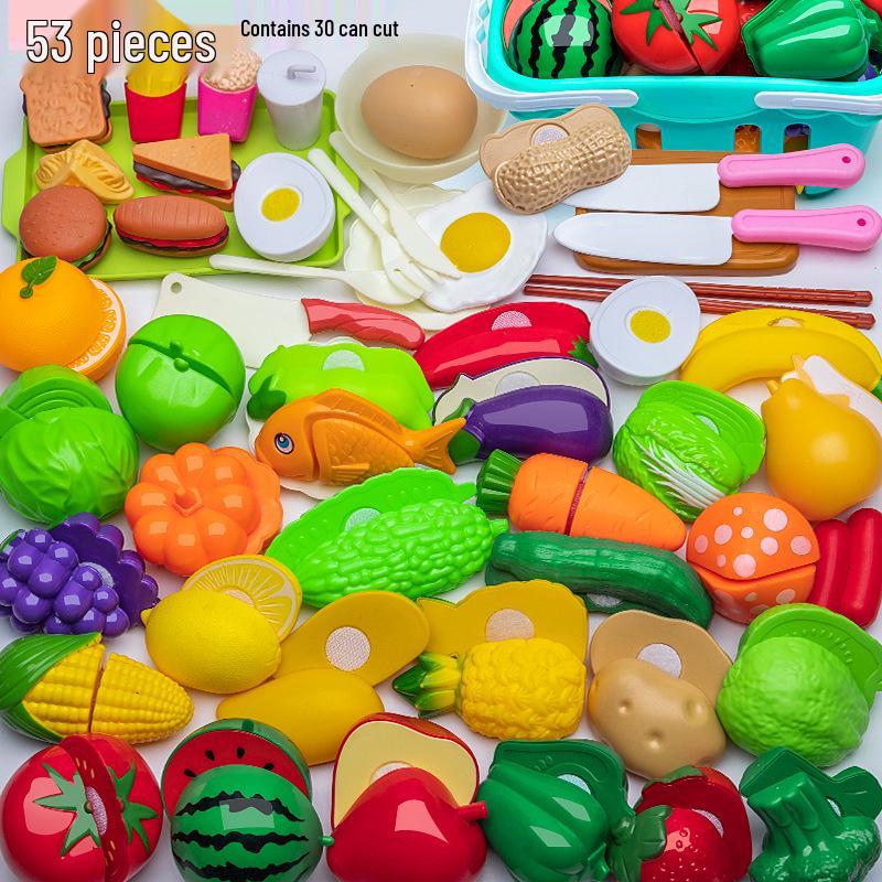 Kids' Pretend Play Kitchen Set: Cuttable Fruits, Vegetables & Pizza