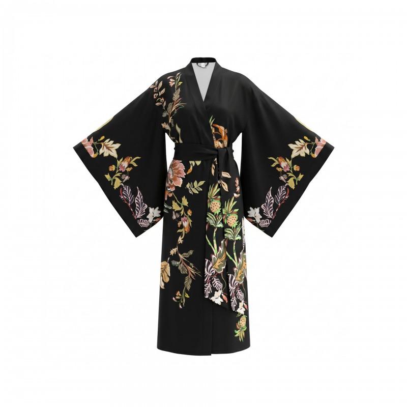 Womens Floral Print Satin Chiffon Robe Lightweight Loose Bathrobe Sleep Loungewear