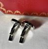Cartier Double C Logo Pattern Cufflinks Silver 925 Black Vintage Button Style