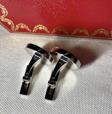Cartier Double C Logo Pattern Cufflinks Silver 925 Black Vintage Button Style