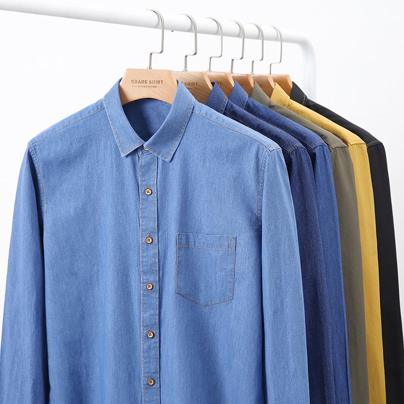 Men S Long Sleeve Cotton Solid Color Casual Work Shirt