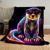 Neon Tribal Otter Design Patterned Blanket, Flannel, Suitable for All Seasons, Home Decor, Warm and Cozy