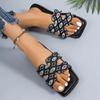 Fashion Square Toe Women's Sandals 2025 New Plus Size Shoes Female Fashion Crystal Open Toe Women's Slippers Outdoor Flat Slippers Women