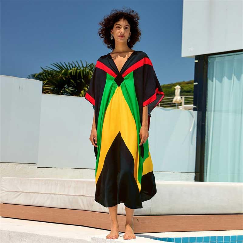 EDOLYNSA Кафтан больших размеров, разноцветное летнее длинное пляжное платье, женская домашняя одежда, пляжная одежда, купальный костюм, свободный кафтан
