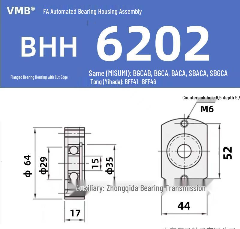 BHH BFF43 Double-Sided Flange Bearing Mount with Snap Ring - Single Bearing Block Assembly