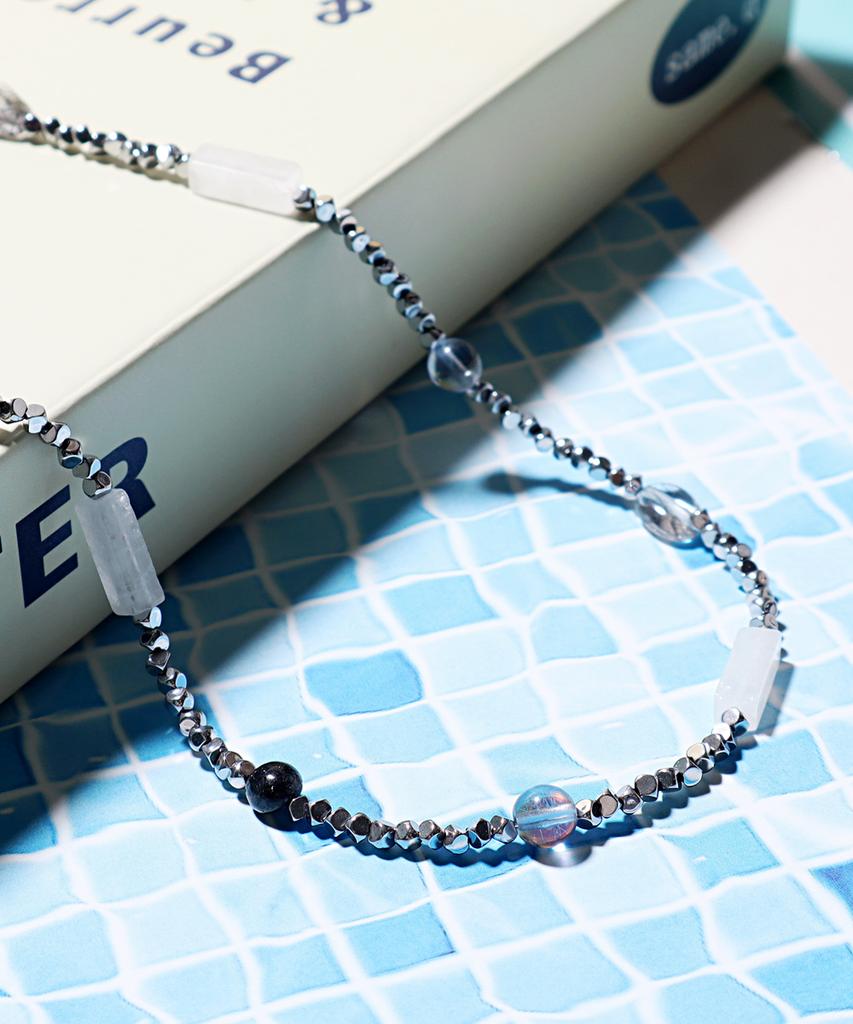 Колье Polalita Lunar Blue Glow & White Stone Mix (Plt-Nl-078_Sv)