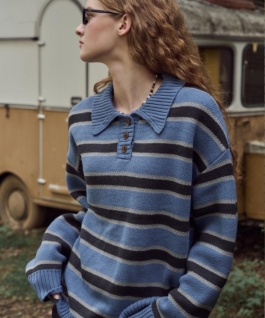 CPGN STUDIO Striped Rugby Knit Blue