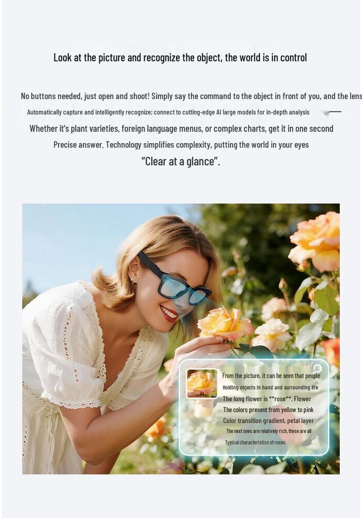 AI Smart Glasses G1G2: Long Battery, Real-time Translation, Bluetooth Calls, Object Recognition & Music