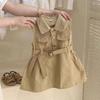 Летнее детское платье для девочек Модное платье цвета хаки без рукавов для маленьких девочек Платье-карго Сарафан Детское повседневное платье