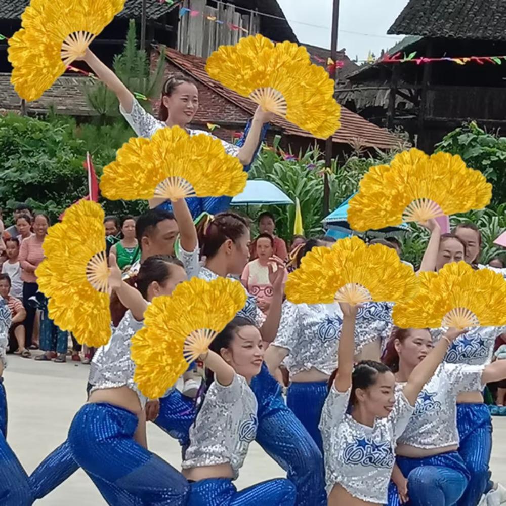 Бамбуковый каркас Веер для танца с лепестками пиона Многослойный цветочный складной веер Веер для выступления Янко Подарок