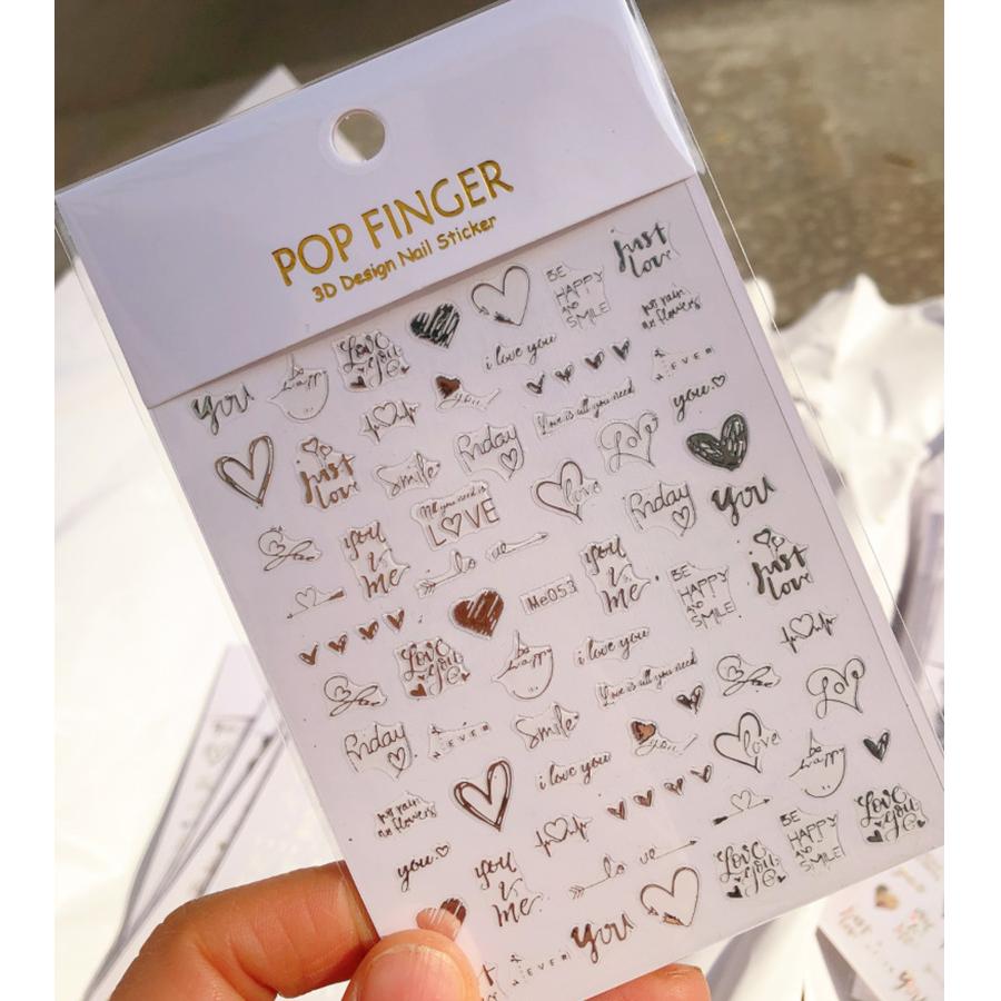 1 Sheet 3D Adhesive Nail Sticker Valentine's Day Heart Rose Decal for Nail Art Decoration