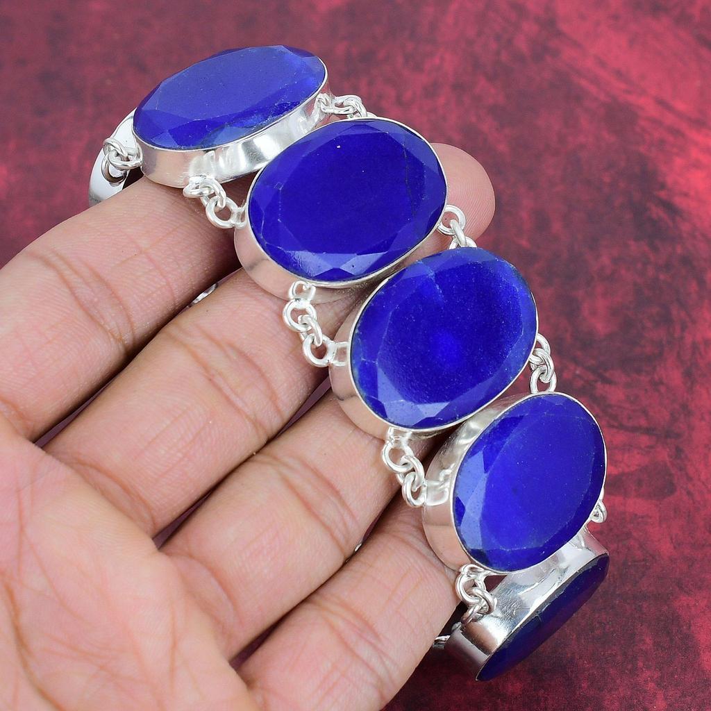 Burmese Blue Sapphire Bracelet Jewelry, Extraordinary Gemstone, 925 Solid Sterling Silver Jewelry, Handmade Sapphire Jewelry, Women's Special Gift