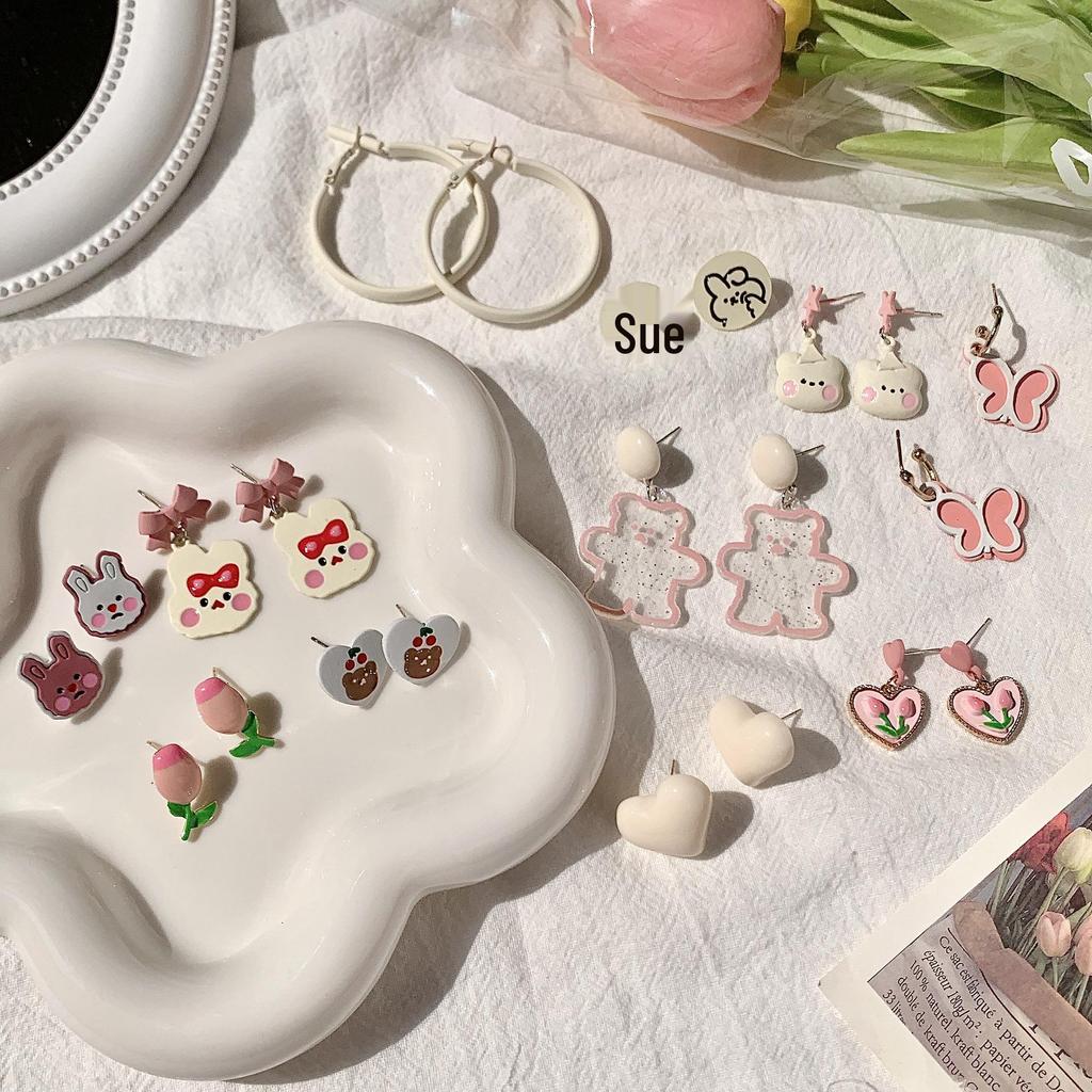 Sweet Series: Adorable Flower, Butterfly, Rabbit, and Bear Earrings for Women - Perfect for Any Outfit and Sweet Girls.