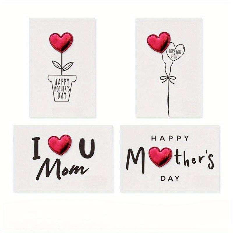 4pcs Mother's Day Card with Leather 3D Heart Design - A Unique and Elegant Gift for Mom,Thank You Card, Gift Card, Greeting Card
