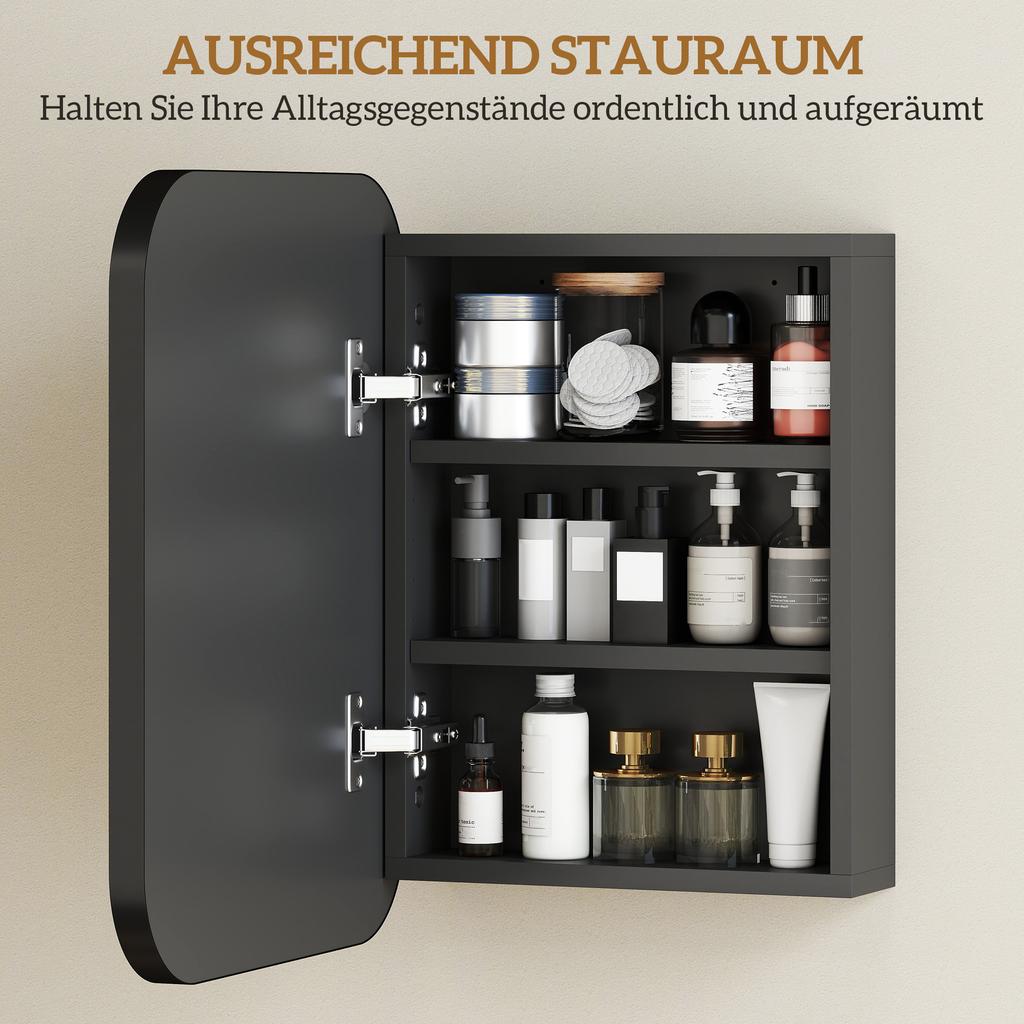 Bathroom Mirror Cabinet, Bathroom Cabinet with Mirror, Adjustable Shelf, 40.2 x 10.2 x 50.9 cm, Black