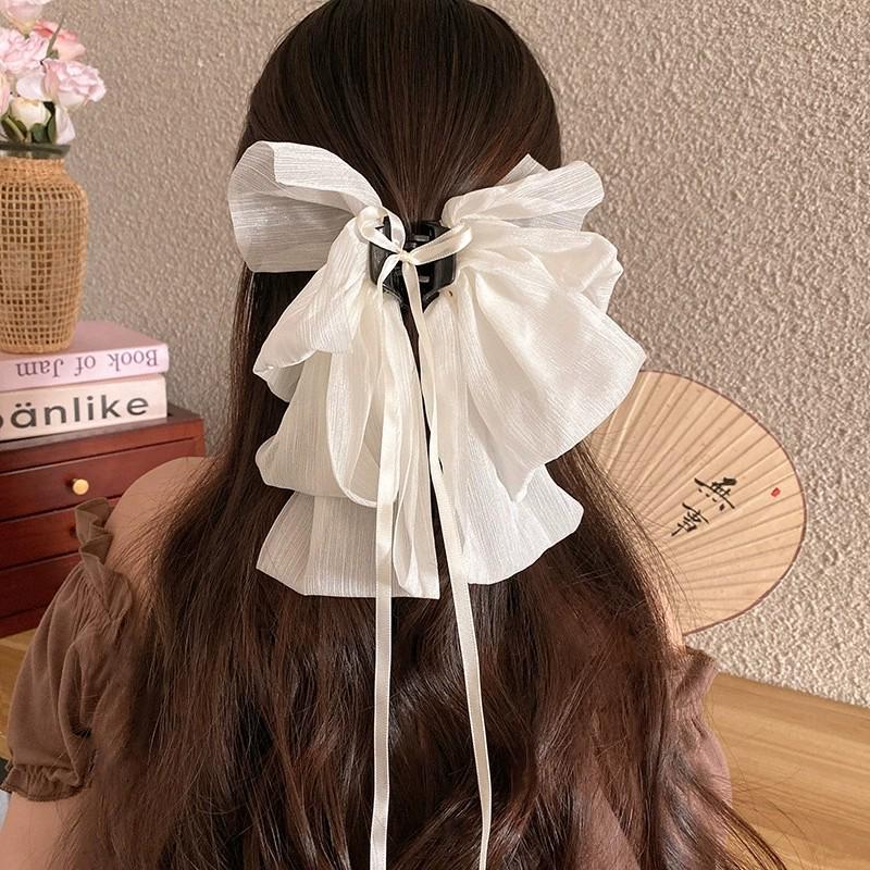 Korean Polka Dot Bow Claw Hair Clip - High-End Cloud Bubble Design for Women
