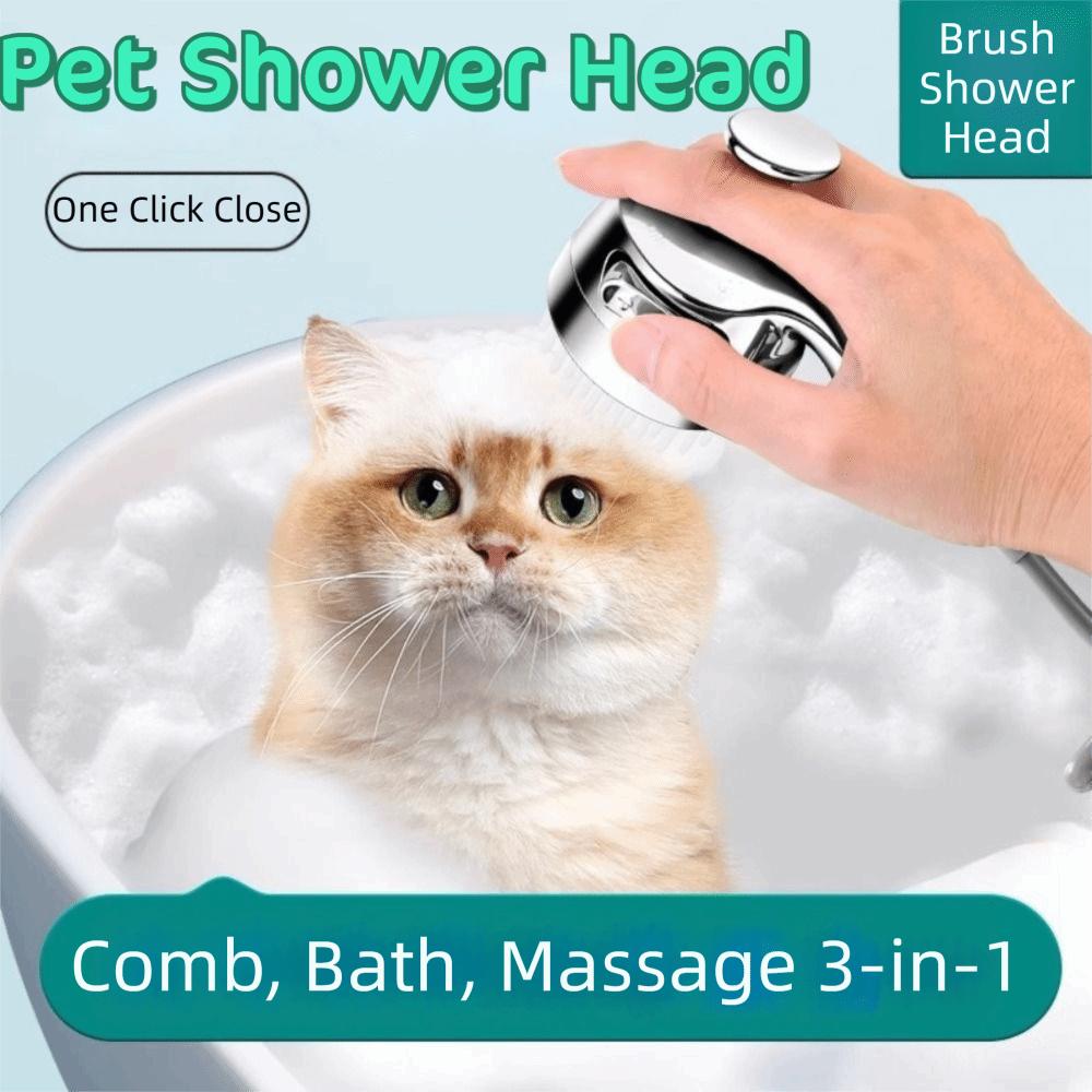 Gentle Spray Pet Shower Head Dual Mode High Pressure Dog Bathing Nozzle Comfortable Grip Soft Brush Massage Shower Head