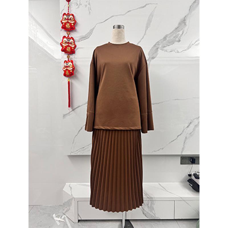 Женский повседневный комплект из винтажного топа и юбки до середины икры, Осень 2025