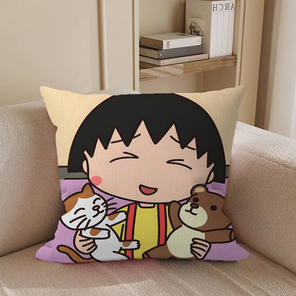 Chibi Cartoon Maruko Chan Pillow Case Removable Washable Cushion Cover – All-Season Soft Linen