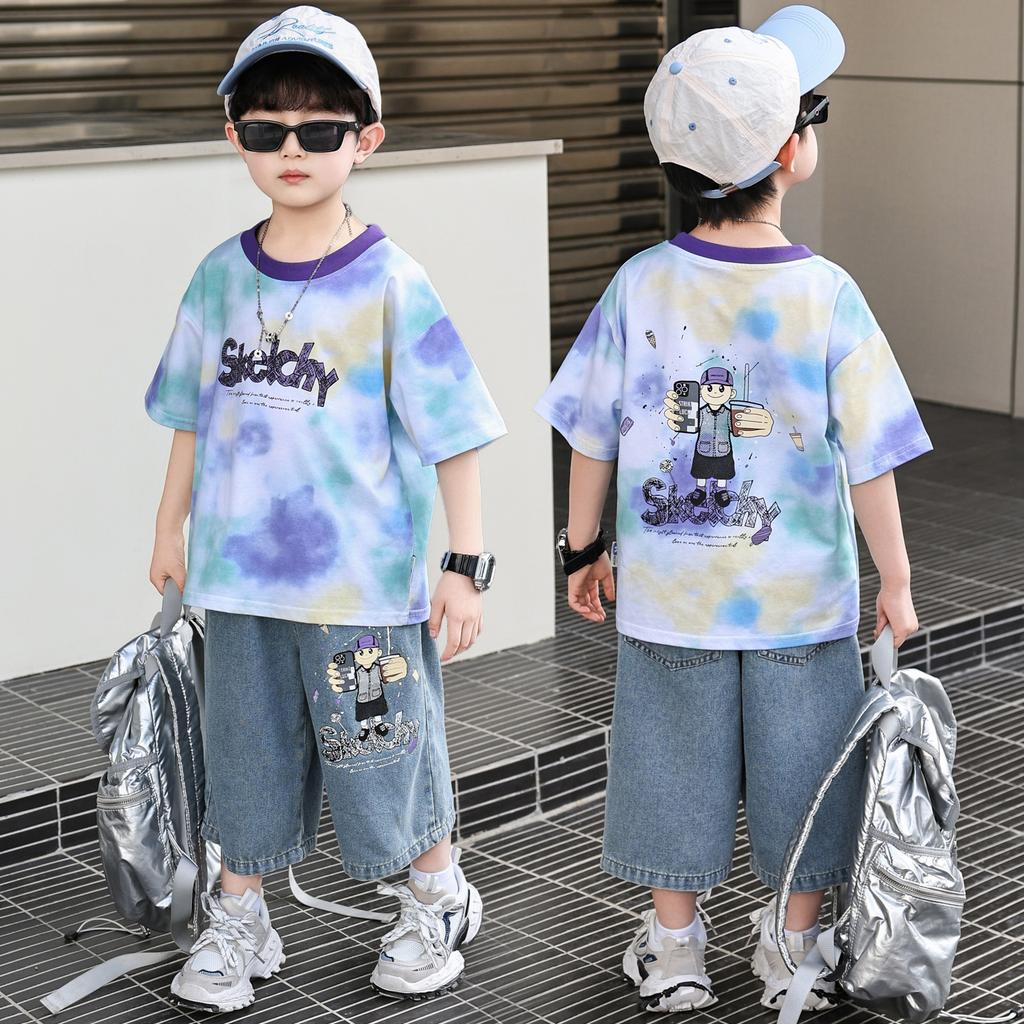Boys' summer clothes 2026 new summer set, stylish children's cool and handsome short sleeved summer two-piece set for boys