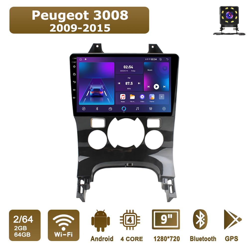 Автомобильная магнитола Android Car-Play для Peugeot 3008 2009-2015 Мультимедийный проигрыватель Головное устройство Стерео Навигация GPS BT WIFI, 2+64 ГБ