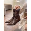 Stylish Retro Pointed High-heeled Short Boots for Women, Autumn Thin-heeled Kittens and Soft Leather Pile Boots for Women