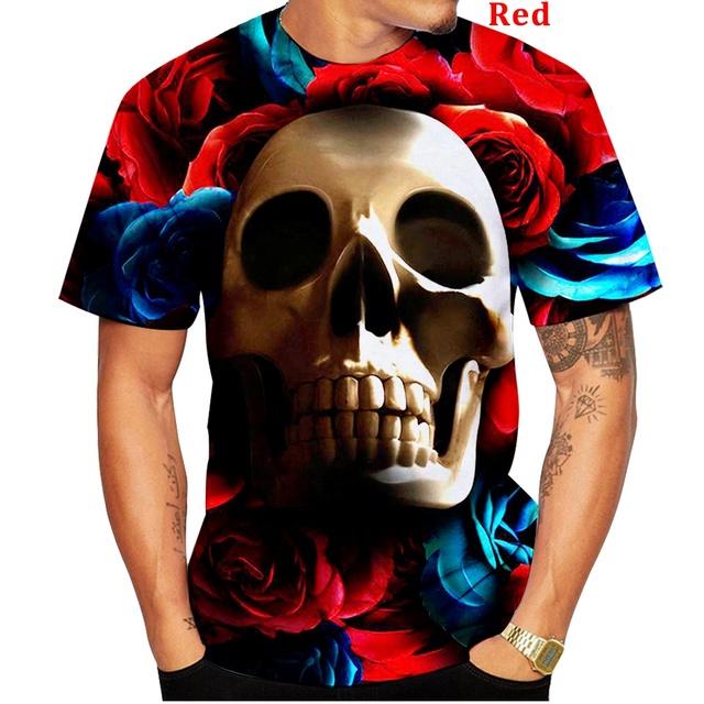 Men's Spring/Summer Fashion Funny Gothic Skull 3D Printed T Shirt Black Round Neck Short Sleeve Tops XXS-6XL