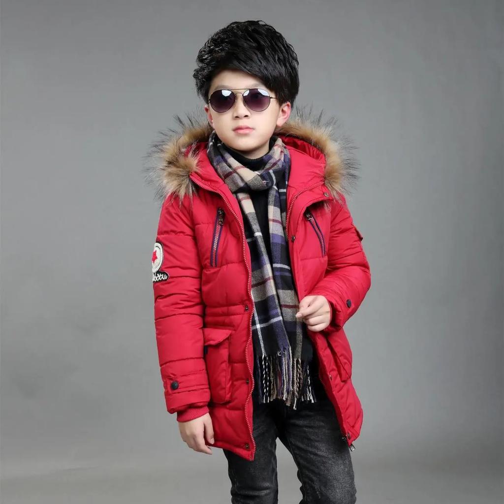 Зимняя хлопковая куртка для мальчиков большого размера, подростковая толстая теплая куртка для мальчиков, тяжелая длинная верхняя одежда с капюшоном для мальчиков, детская ветровка, пальто