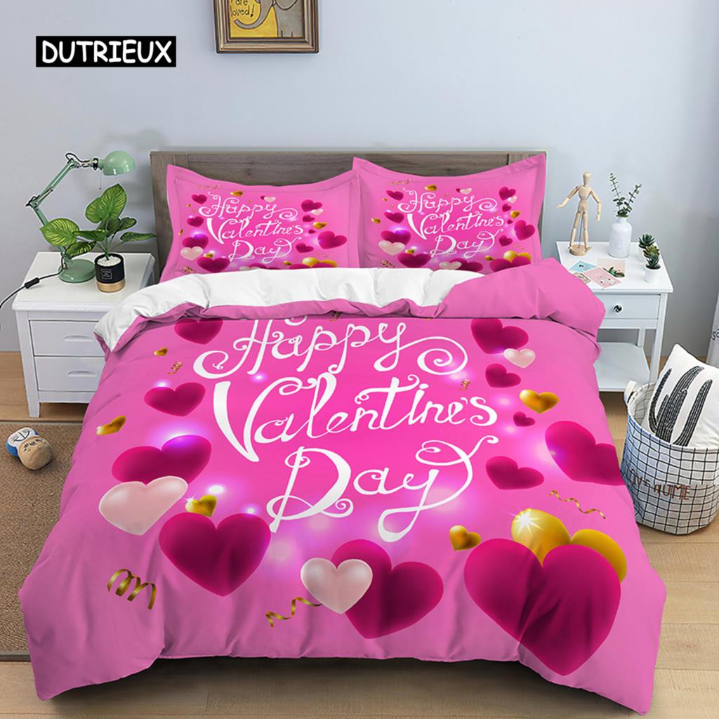 Комплект пододеяльников с сердечками и принтом «Любовь», наволочка для пары, пододеяльник размера «king size», подарки ко Дню святого Валентина, комплект постельного белья из полиэстера