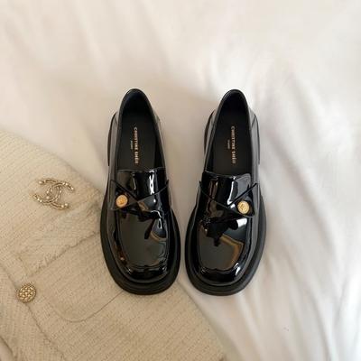 [Zhike] женские туфли на толстой подошве и толстом каблуке с золотой пряжкой, маленькие кожаные туфли, новинка осени 2025 года, универсальные лоферы с квадратным носком и маленькой золотой монетой