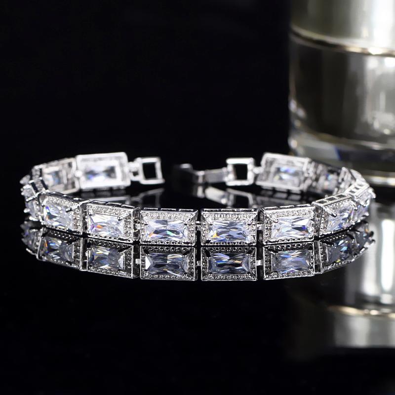 WWJ Trendy Women Wedding Wristband Princess Cut Cubic Zirconia Multi Color Bracelet