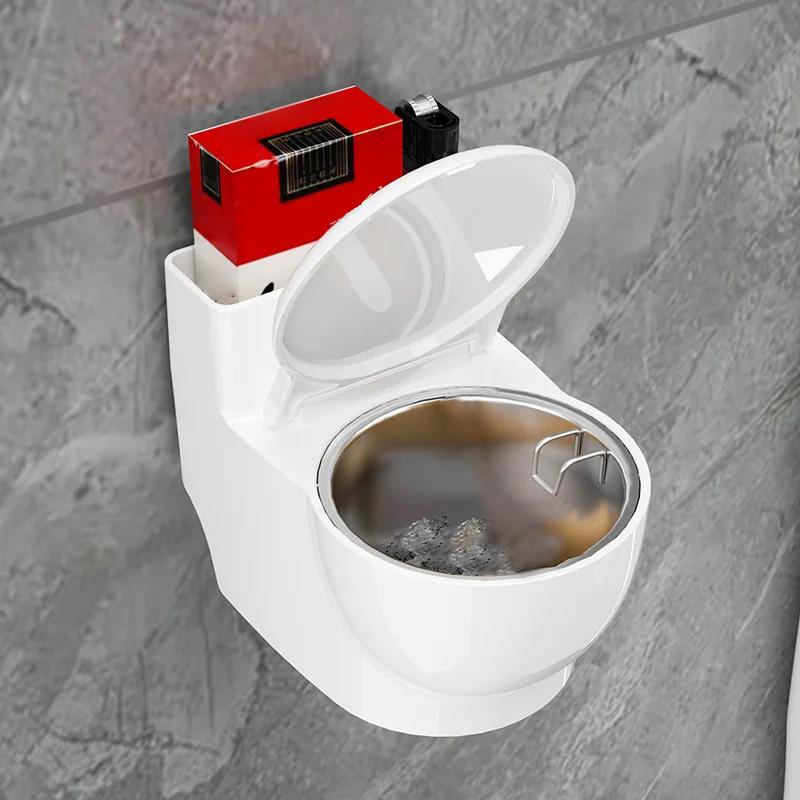 Creative Ashtray Toilet Shaped With Lid Bathroom Wall Mounted Detachable Ashtray Anti Drop Thick Desktop Ashtray Storage Box