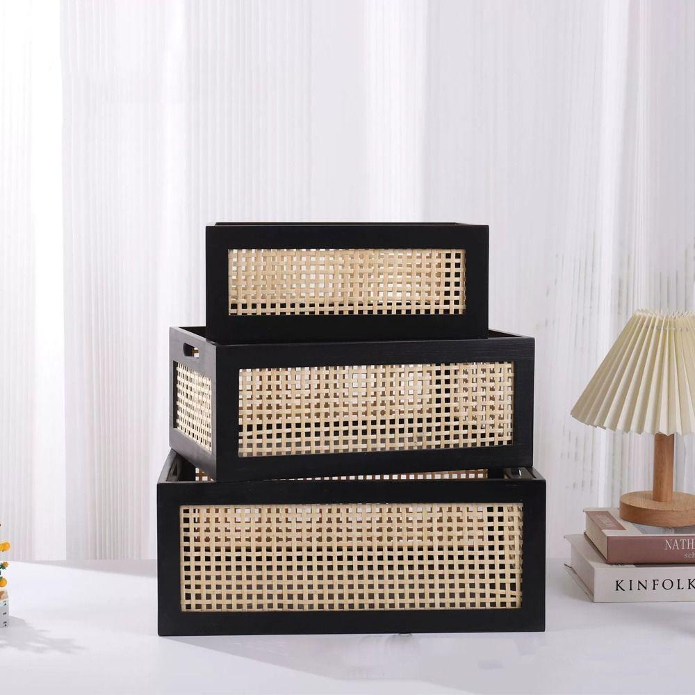 Rattan Storage Basket Solid Wood Organizer Boxes Durable Storage Box Household