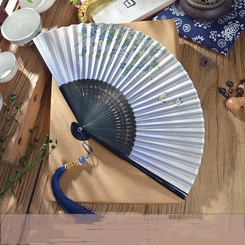 Маленький танцевальный веер в древнекитайском стиле, летний портативный веер для ханьфу и ципао, ручной веер, зеленые бамбуковые спицы, односторонний складной веер