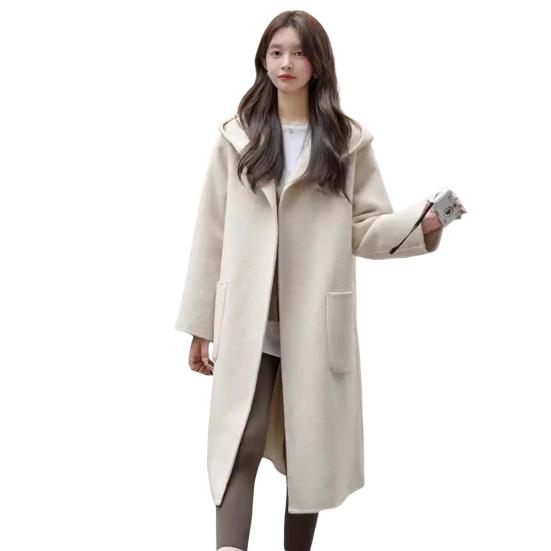 Женское зимнее пальто с капюшоном и карманами, однотонный кардиган с открытой строчкой, пальто средней длины, термобелье с длинными рукавами, зимнее пальто для поездок на работу и свиданий