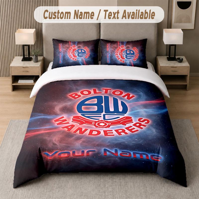 Custom Bedding Set Bolton Wanderers FC Pattern, Print Name Text 1 Duvet Cover plus 2 Pillowcases Home Textile