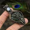 Banded Green Opal Gemstone Copper Wire Wrap Jewelry Pendant 3.15"