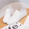 Fashion Womens Vulcanized Shoes Cut Out PU Leather Oxfords Flat Shoes Ladies Breathable White Shoes Mesh Running Sneaker Ballet Loafers