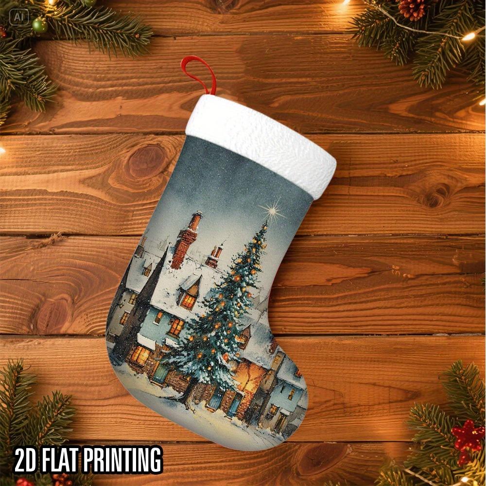 Christmas decoration fireplace hanging stocking1pc Christmas Cozy Village Christmas Stocking, Plush Hanging So