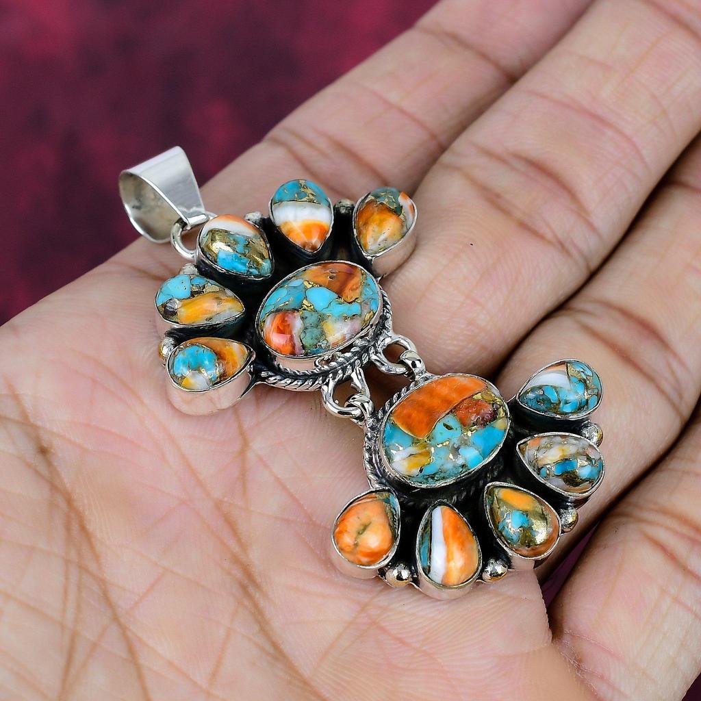 Подвеска ручной работы с оранжевым колючим устричным камнем, подвеска из стерлингового серебра 925 пробы, для Дня благодарения