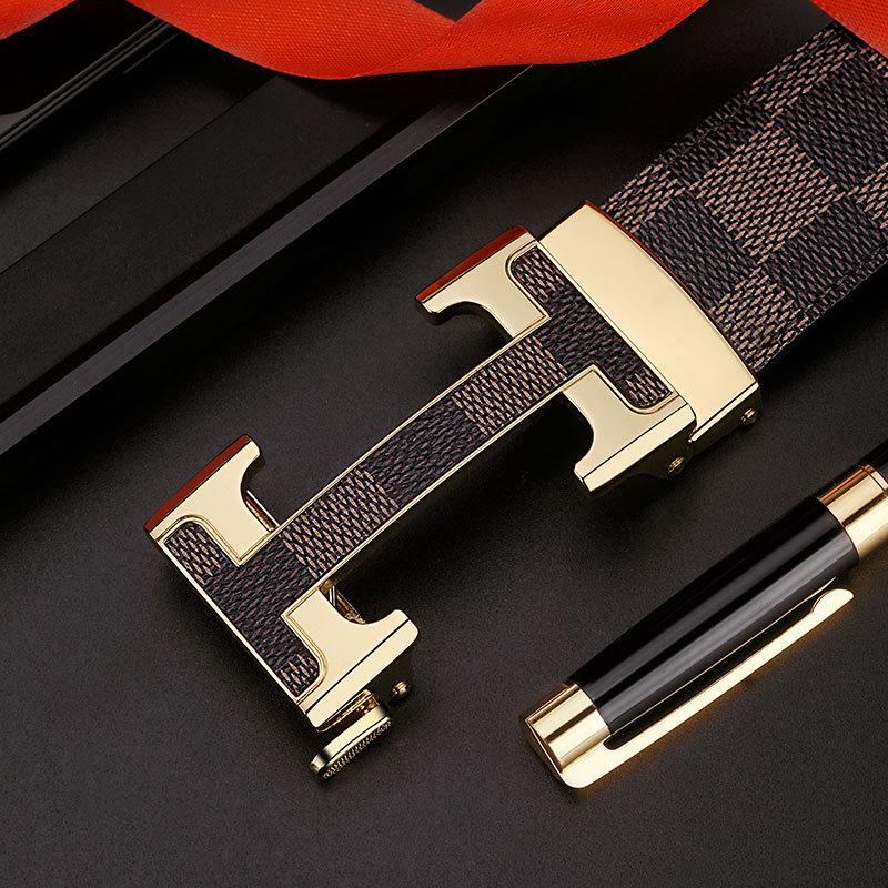 Men's Genuine Leather Belt with G Letter Automatic Buckle - Trendy Business Style for Young Men