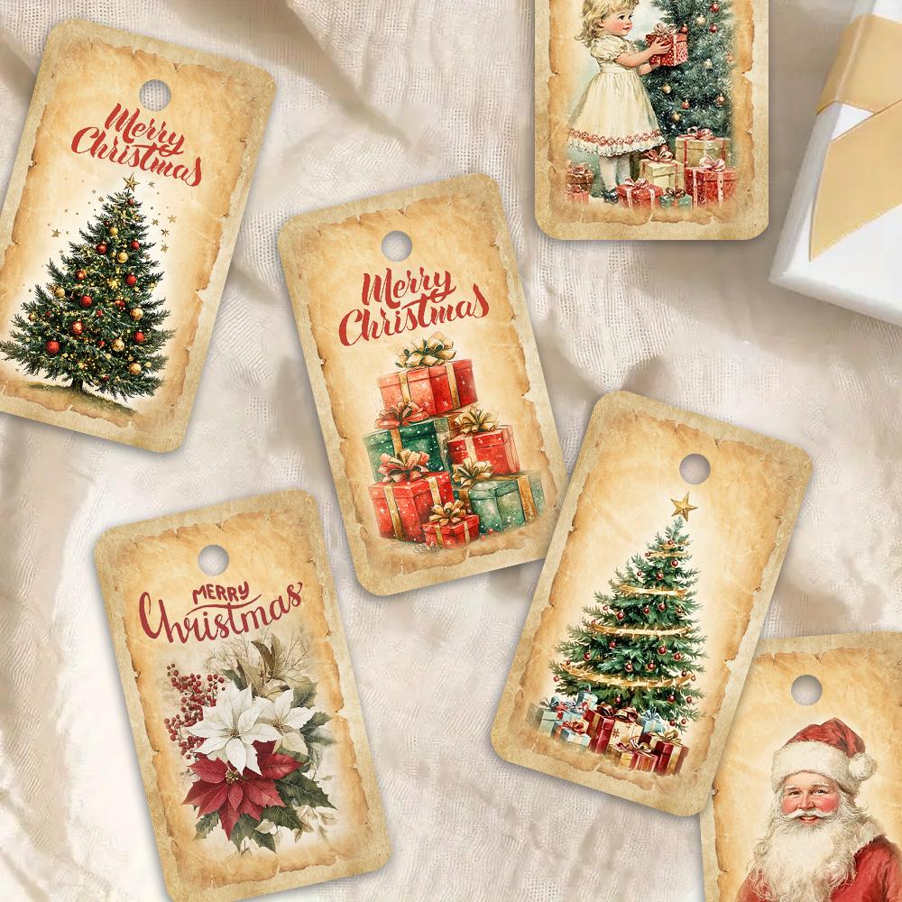 40pcs, Christmas tags, gift labels, party decorations, DIY, packaging embellishments, greeting cards, party cards, jute twine