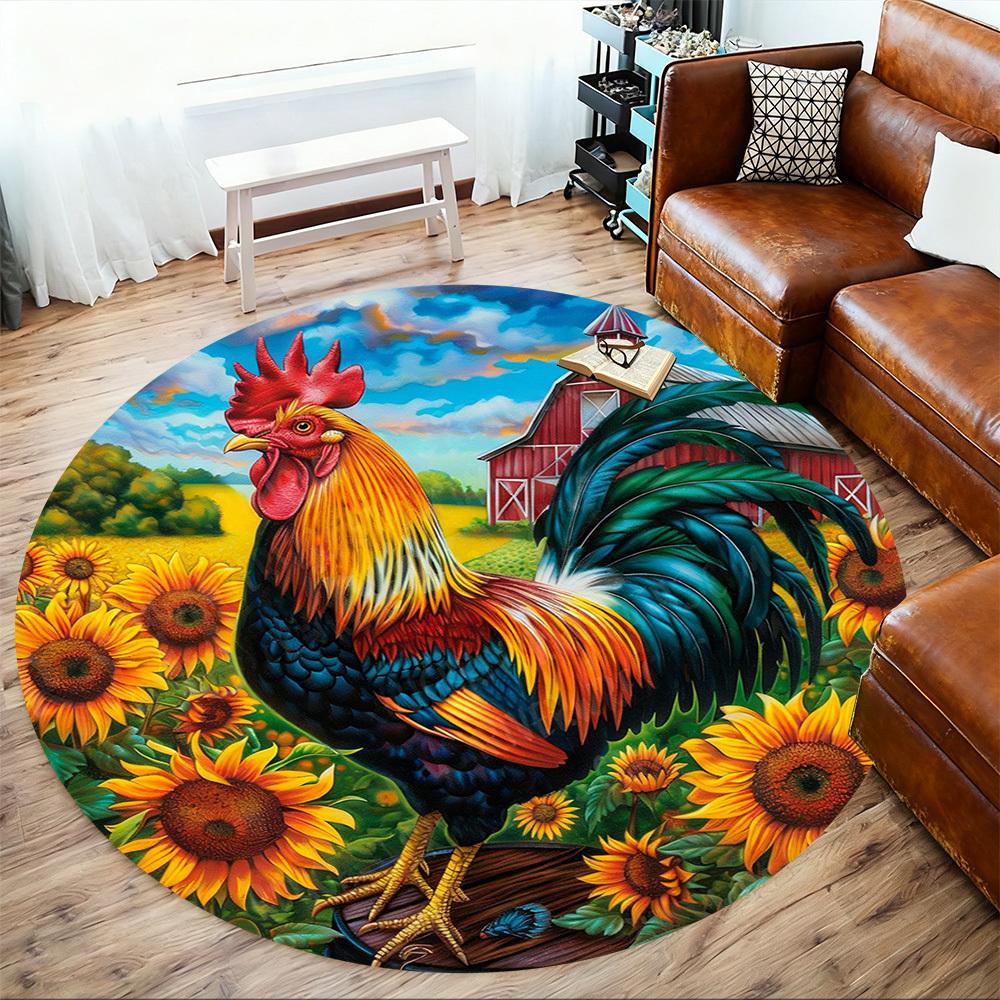 1PC rooster sunflowers Office Round Area Rug, Under Office Chairs Bedroom Living Room Home Decor, Carpet for Office -1110040