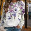 Autumn&Spring Clothing Plants&Flowers&Butterflies Print Sweater Tops for Women Round Neck Long Sleeve
