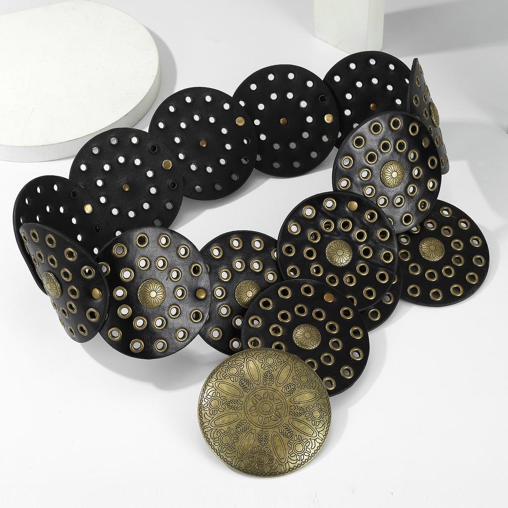 Американский ретро-стрит полое кольцо искусственная кожа сращивание характерный поясной ремень гвоздь бусина прилив пояс